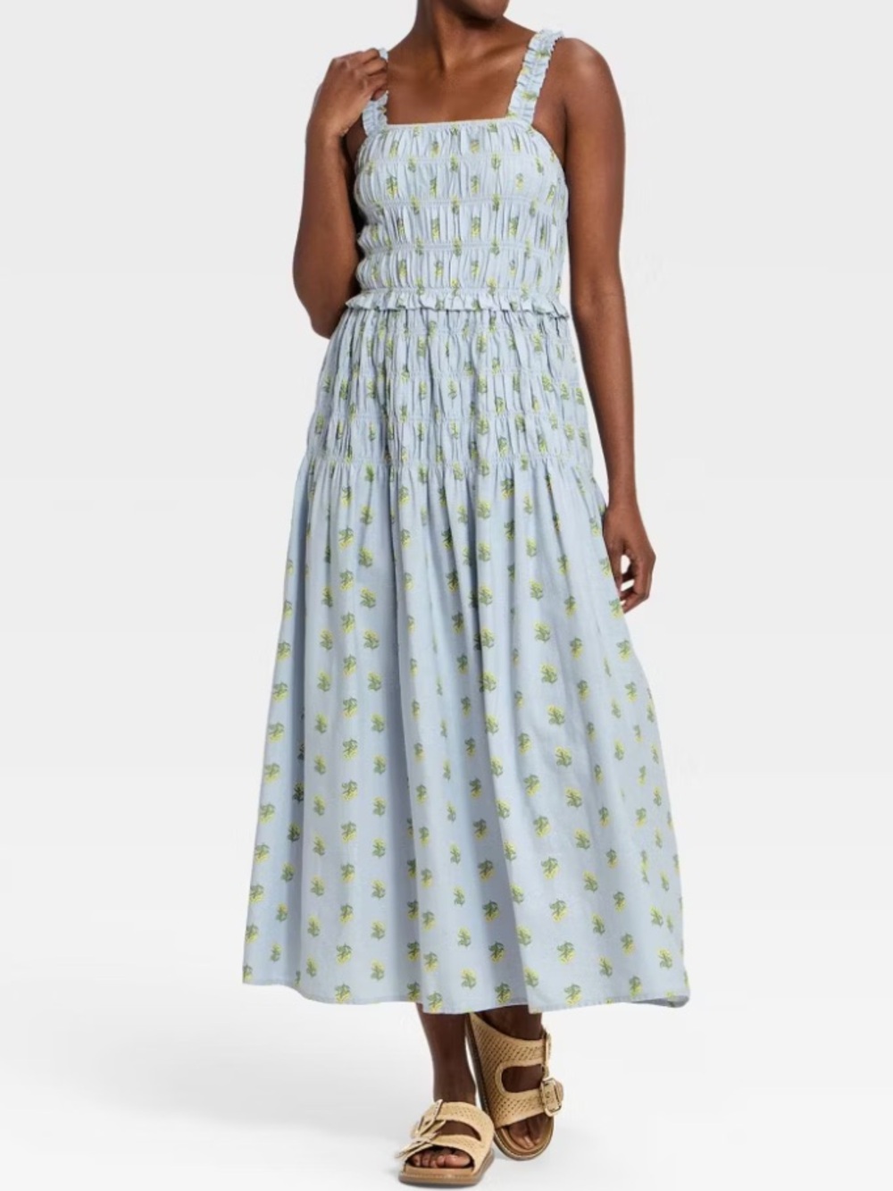 Universal Thread Blue Floral Smocked Maxi A-Line Dress S